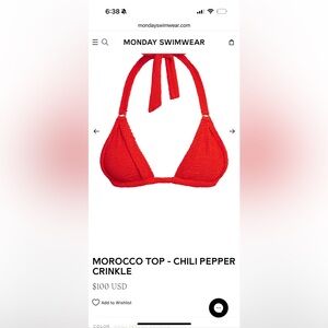 Monday Swimwear Red Bikini Top